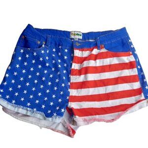 Tipsy Elves Womens American Flag Denim Shorts Red White Blue Stretch Plus 3X